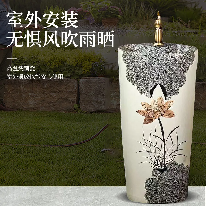 Retro Chinese outdoor wash basin, courtyard column , integrated floor-to-ceiling garden , outdoor