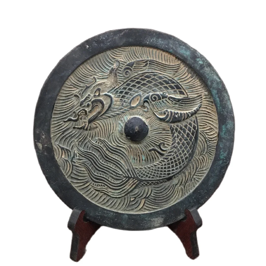 

Antique Bronze Mirror Home Decoration Decorative Ornament with Flying Dragon Swimming in the Sea