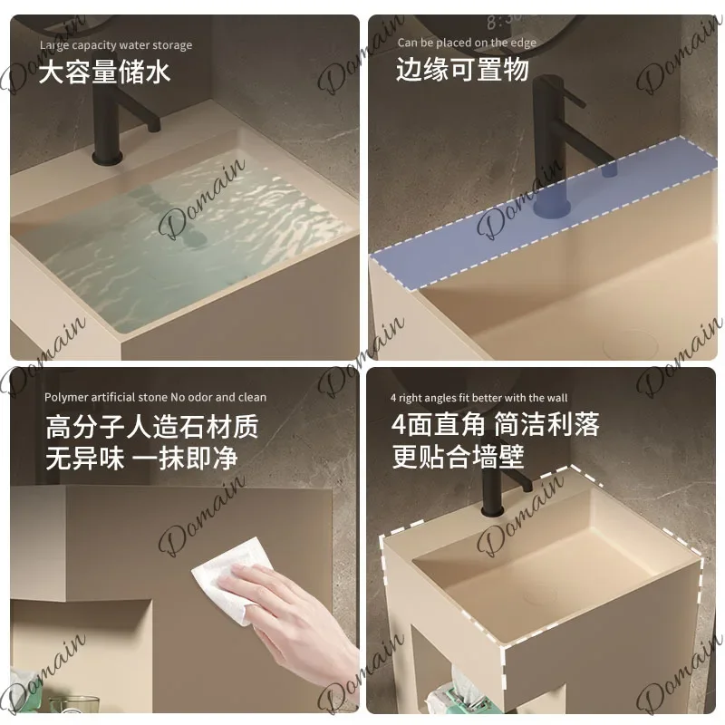 LZ Covered Artificial Stone Column Basin with Storage Freestanding Vanity Sink for Small Bathroom Custom U