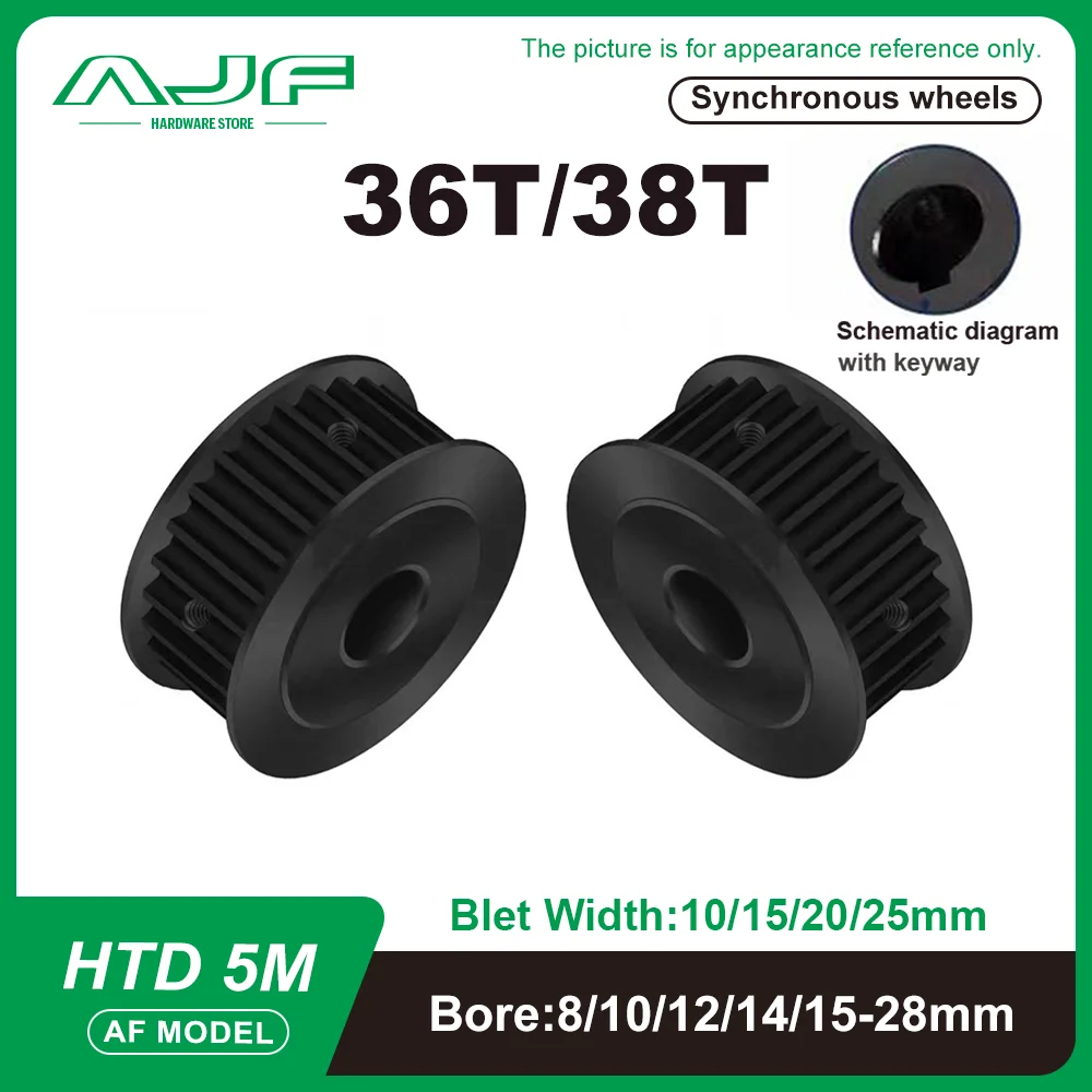 HTD 5M 36T 38Teeth Black Steel Timing Pulley 5M Synchronous Wheel for Belt Width10/15/20/25mm Bore 5-25mm HTD Timing Belt Pulley