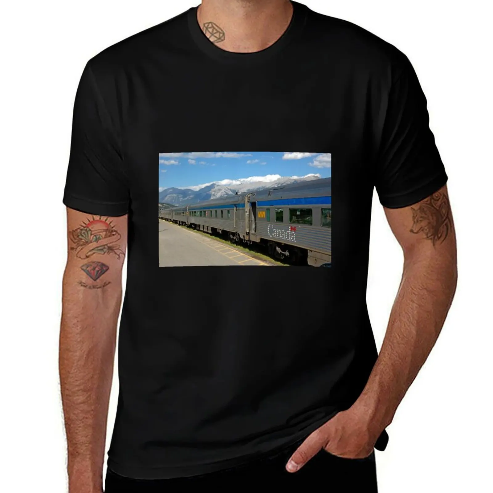 

The Canadian train in the Rockies T-Shirt anime tshirt summer tops blue archive customs design your own men workout shirt