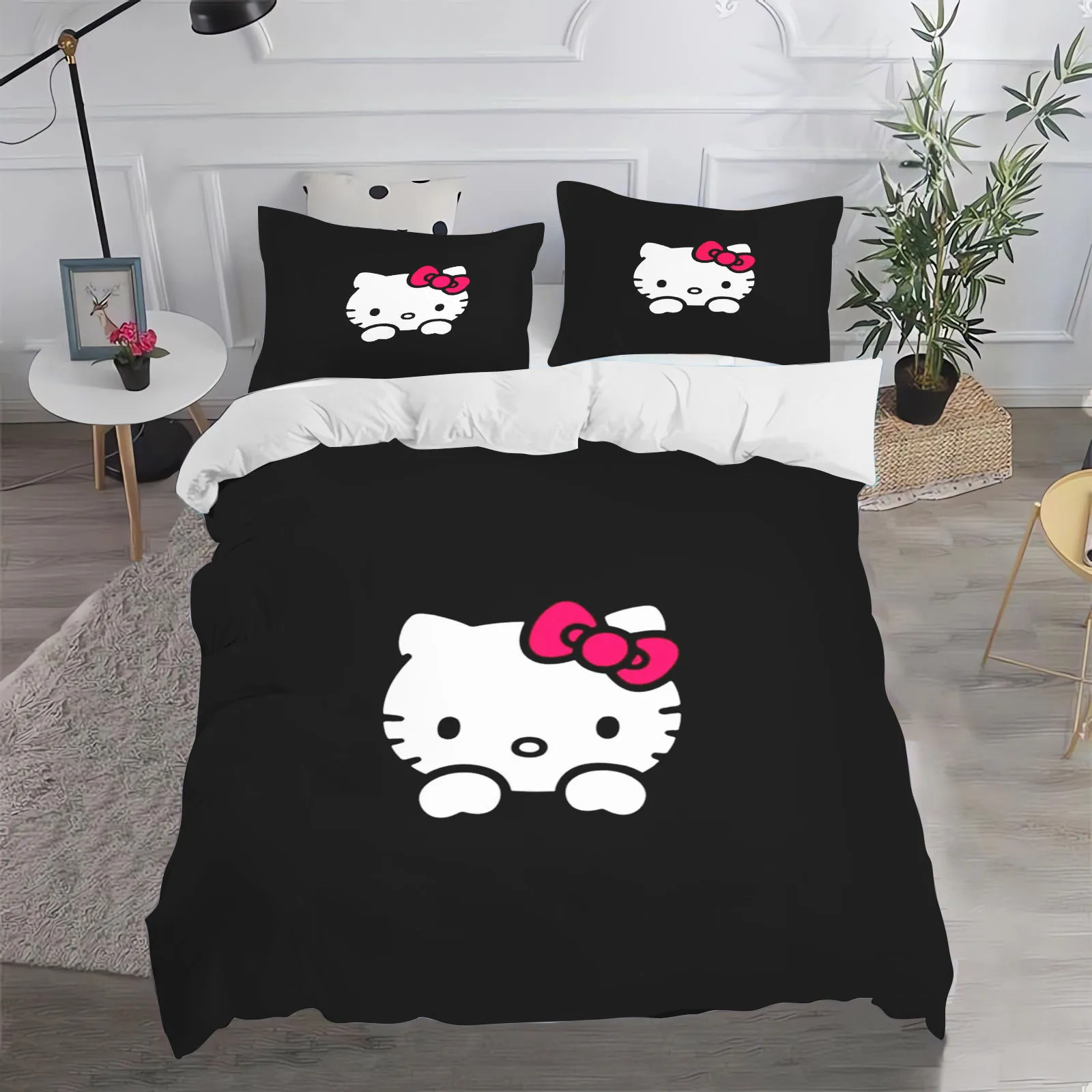 

Комплект постельного белья Hello Kitty из 3 предметов, пододеяльник с наволочкой и милым мультяшным рисунком, комплект постельных принадлежностей 100%