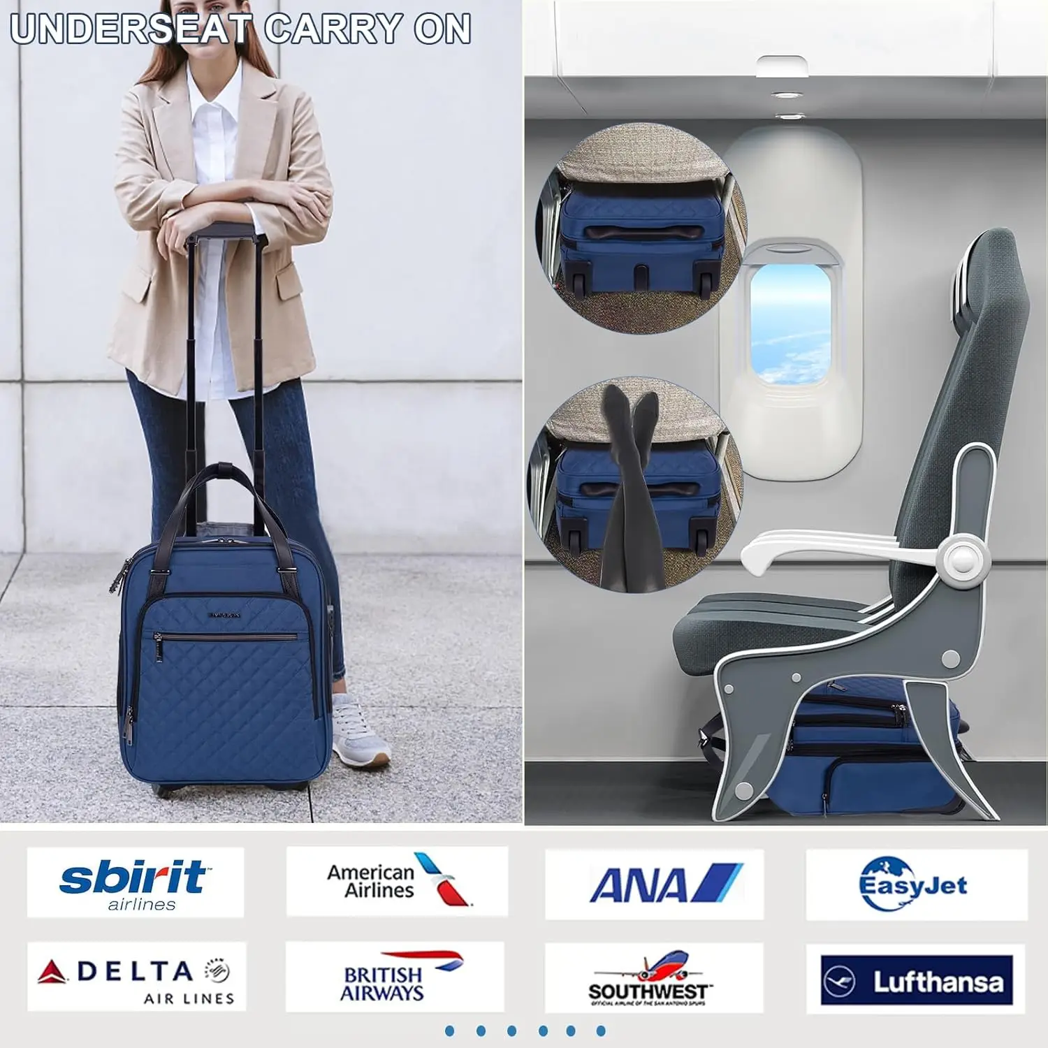 Multi-Funcional leve rolamento saco, Underseat Carry On, rodas, Weekender Overnight, 16"