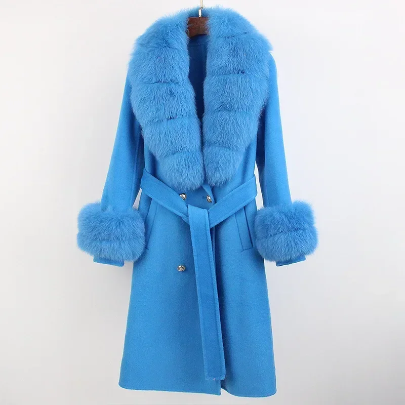 MENINA Autumn Winter Oversized Fox Fur Collar Detachable Large Fur Collar Doublesided Woolen Coat Women Korean Style Casual Coat