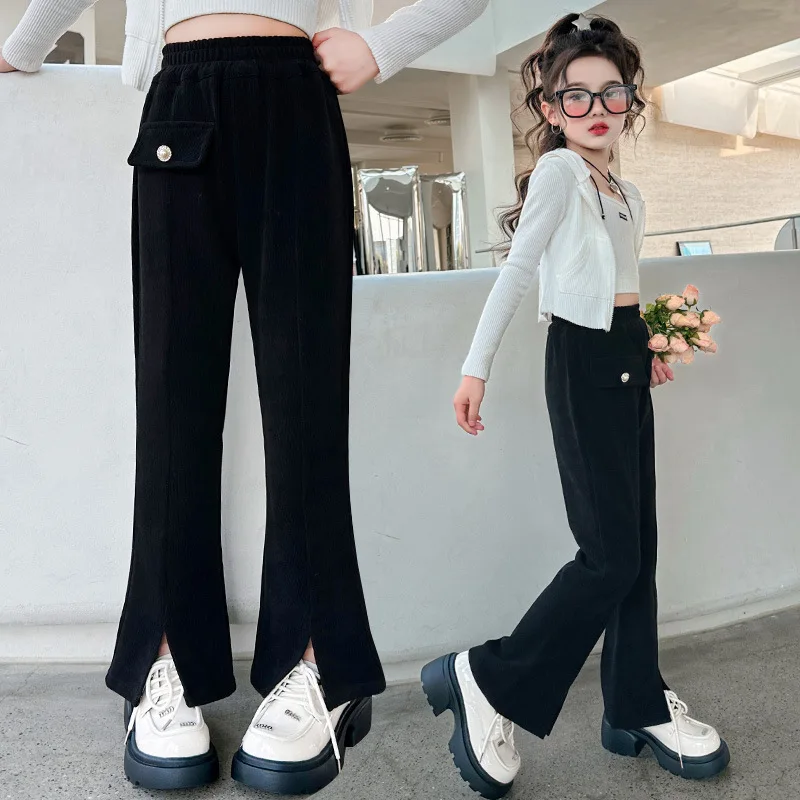 Baby Girl Pants Slit Pants Style Spring and Autumn Children 2024 Slim New Girl Bell Bottoms Micro Fashion Comfort Casual Pants