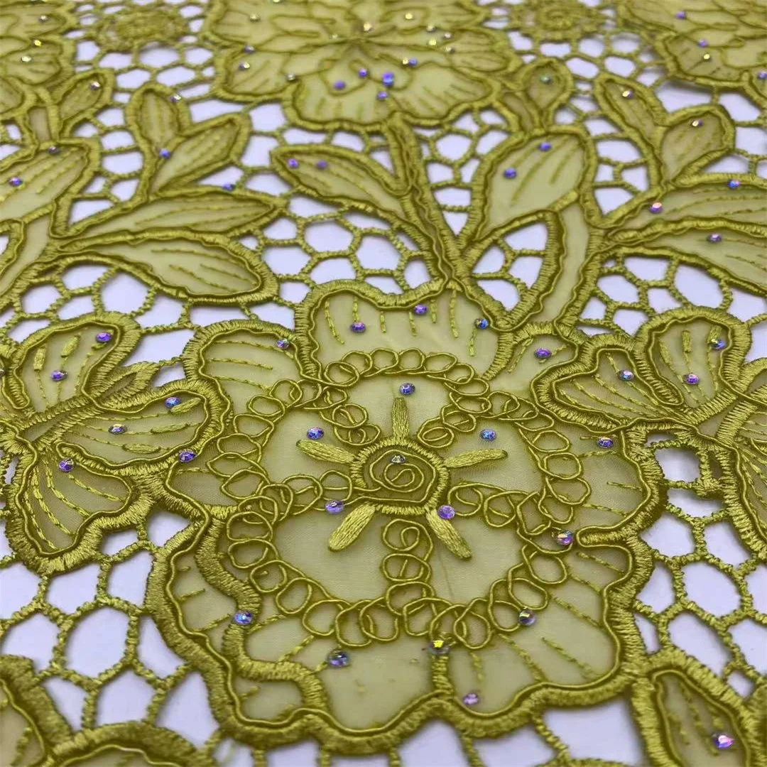 Haftowana organza afrykańska koronka z sznurkowymi fiszbinami, rozpuszczalna w wodzie koronka ślubna z motywem motylkowym i kwiatowym do sukien ślubnych.
