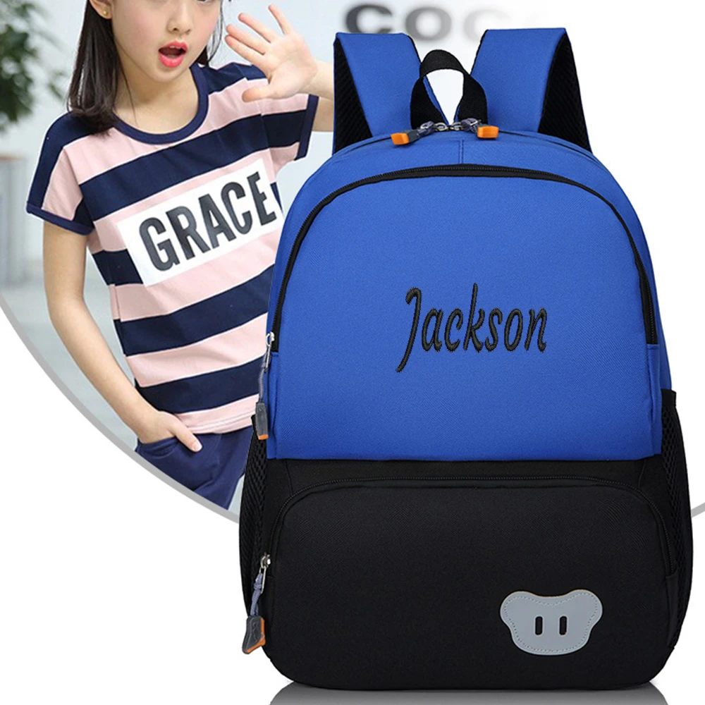 New Solid Color Backpack Embroidered Name Nylon Student Backpack Customized Name Simple Campus Backpack Girl Boy Travel Bag