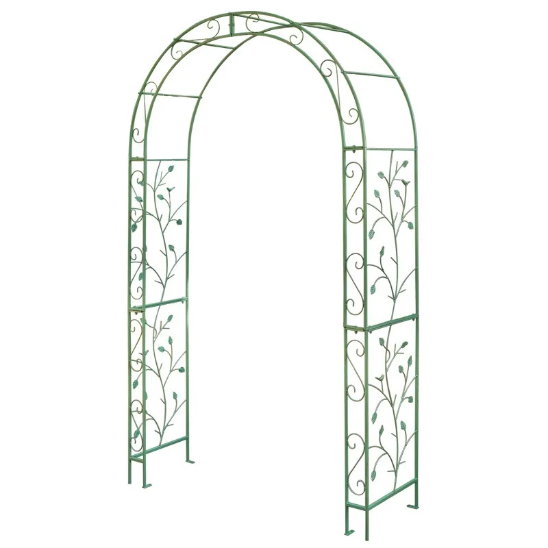 Old courtyard wrought iron white arch flower stand outdoor terrace garden flower rose plant climbing vine stand