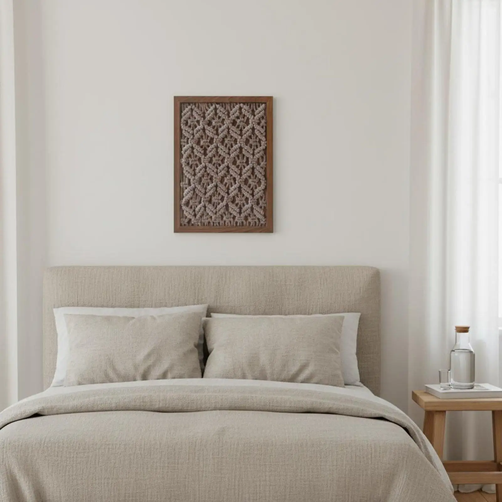 Boho Woven Wall Tapestry Macrame Hanging Decor Cotton Wood Framed Art for Living Room Bedroom Entryway Cozy Reading Area