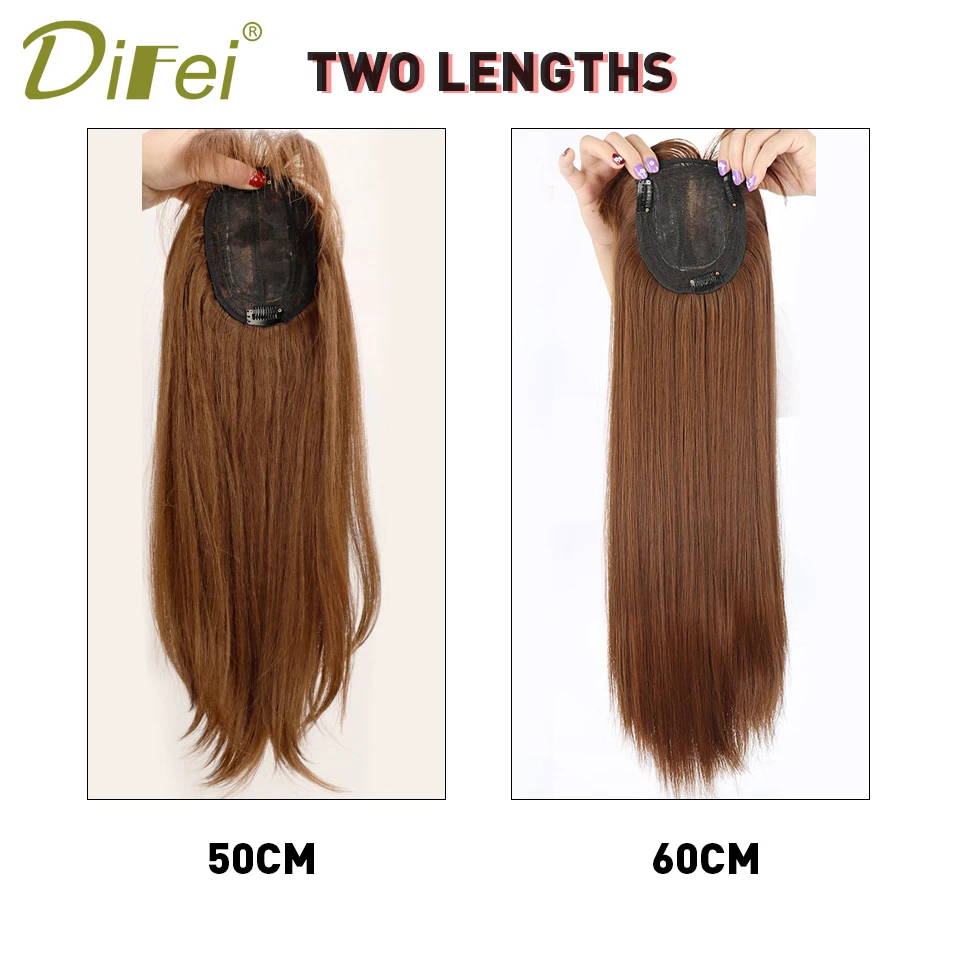 Long Straight Top Replacement Block With Bangs Synthetic Topper Hair Piece Head hair patch Cover White Hair Increase hair volume