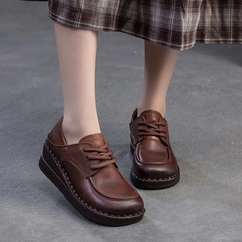 

GKTINOO/2020 осенние новые туфли-лодочки на танкетке из натуральной кожи, повседневная женская обувь из мягкой воловьей кожи на шнуровке на мягкой подошве