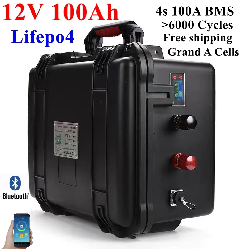 

LiFePO4 12V 100AH 140AH Battery Pack 12.8V Lithium Solar Battery 6000+ Cycles With Bluetooth BMS Grand A Cell For Boat EU Stock