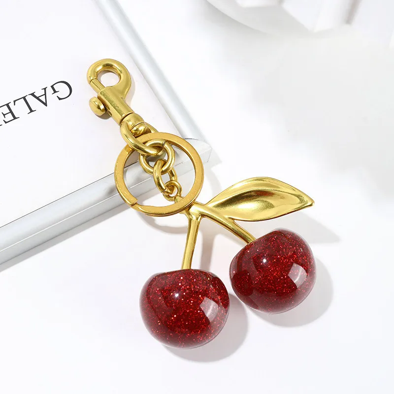 Fashion Delicate Cherry Keychain Simulation Exquisite Original Creative Crystal Key Ring Energetic Lovely Elegant Bag Charms