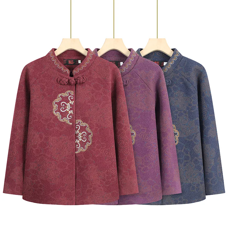 Women's Loose Casual Tang Style Tops Autumn Winter Thick Jacket Vintage Embroidered Warm Coat Chinese Traditional Clothes 5XL