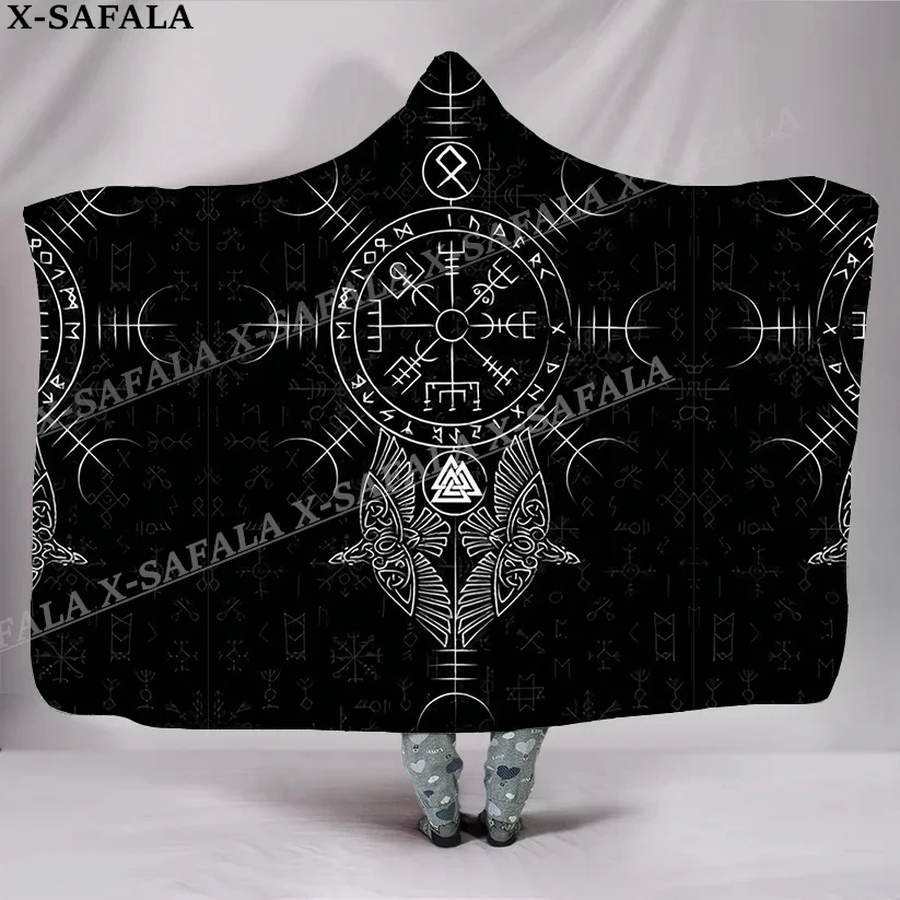 

Symbol Viking Raven Tattoo Native Wolf Overcoat Hooded Blanket Coat Robe Fleece Men Women Cloak Thick Warm Windproof Wearable