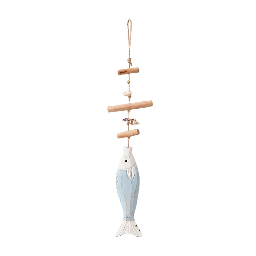 Mediterranean Fish Pendant Wood Carving Figurine Ocean Theme Accessories Shell Wall Hanging Decoration Beach Restaurant