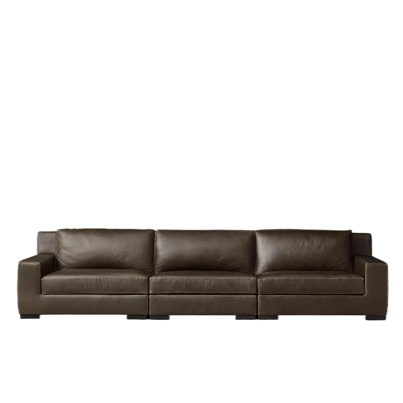 

American leather sofa first layer cowhide modern simple Nordic Italian straight row living room leather art