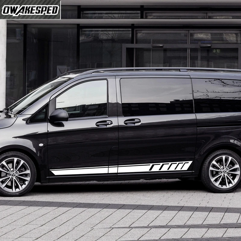 

2PCS Racing Side Stripes Decor Stickers For Mercedes V Class Vito Viano Car Door Side Skirt Vinyl Decals Auto Tuning Accessories