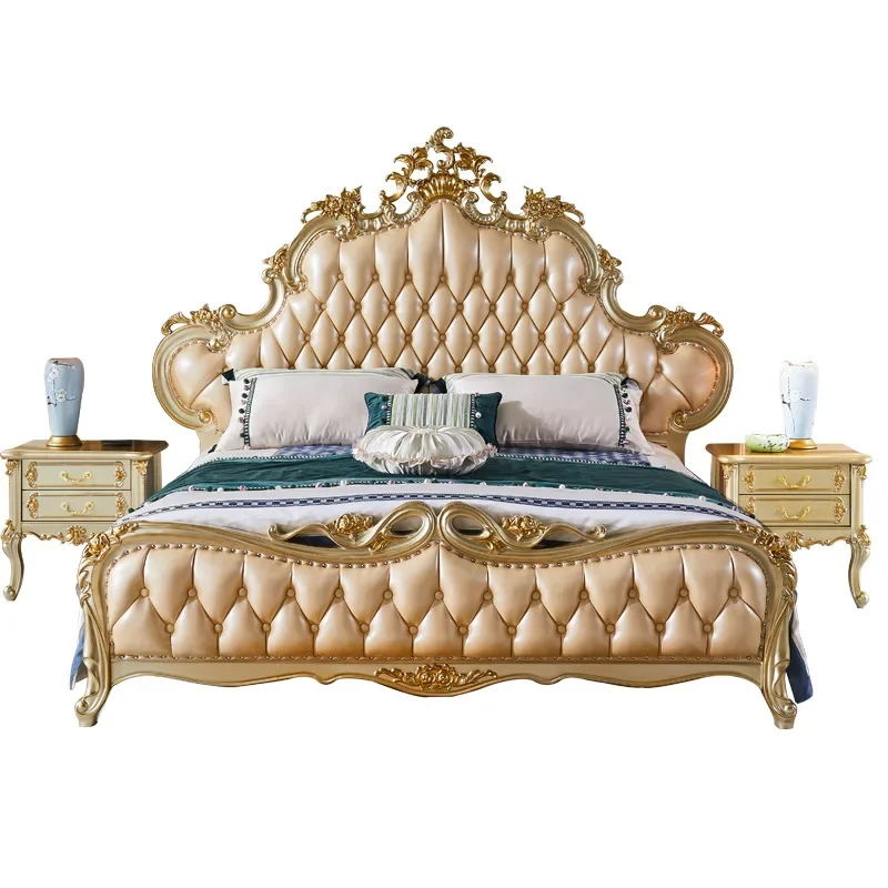 European-style bed solid wood 1.8 double bed double villa master bedroom widened by 2 meters 2.2 princess wedding