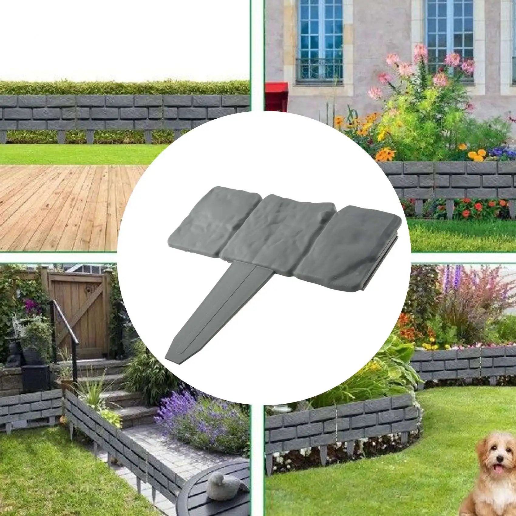 

A21I-12Pc Серая окантовка для садового забора с эффектом камня, пластиковая окантовка для газона, украшения для растений, кайма для цветочной кровати