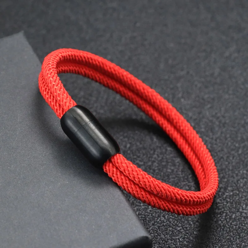 Minimalist Men Bracelet Black Stainless Steel Magentic Clasp Pulsera Tela Double Layer Rope Chain Braclet Boyfriend Gift Joias