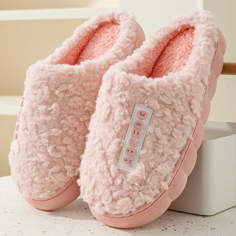 furry cotton slippers for men and women autumn and winter with thick bottom for indoor warm and non-slip furry cotton shoes