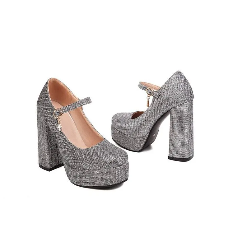 

Женские туфли для вечеринок Женские свадебные туфли Толстый каблук Супер высокий каблук Круглый носок Свадебные банкетные туфли