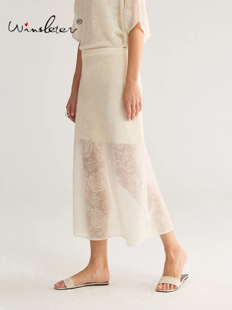 Winsleter-Wool Blended Elegant Knit Skirts, Elastic Waist Embroidery, Women French Versatile Sheer Skirts, 2026 Autumn B68613CC