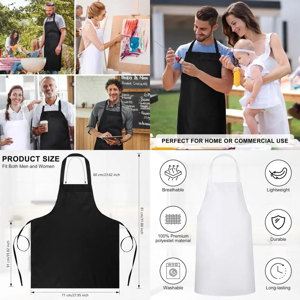

Однотонные фартуки унисекс для мужчин и женщин, которые можно стирать в машине, регулируемые черно-белые фартуки-нагрудники