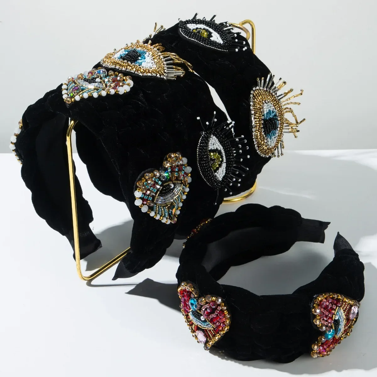 European and American Trend Flannel Weaving Love Rice Beads Devil's Eye Headband Autumn and Winter Hair Accessories