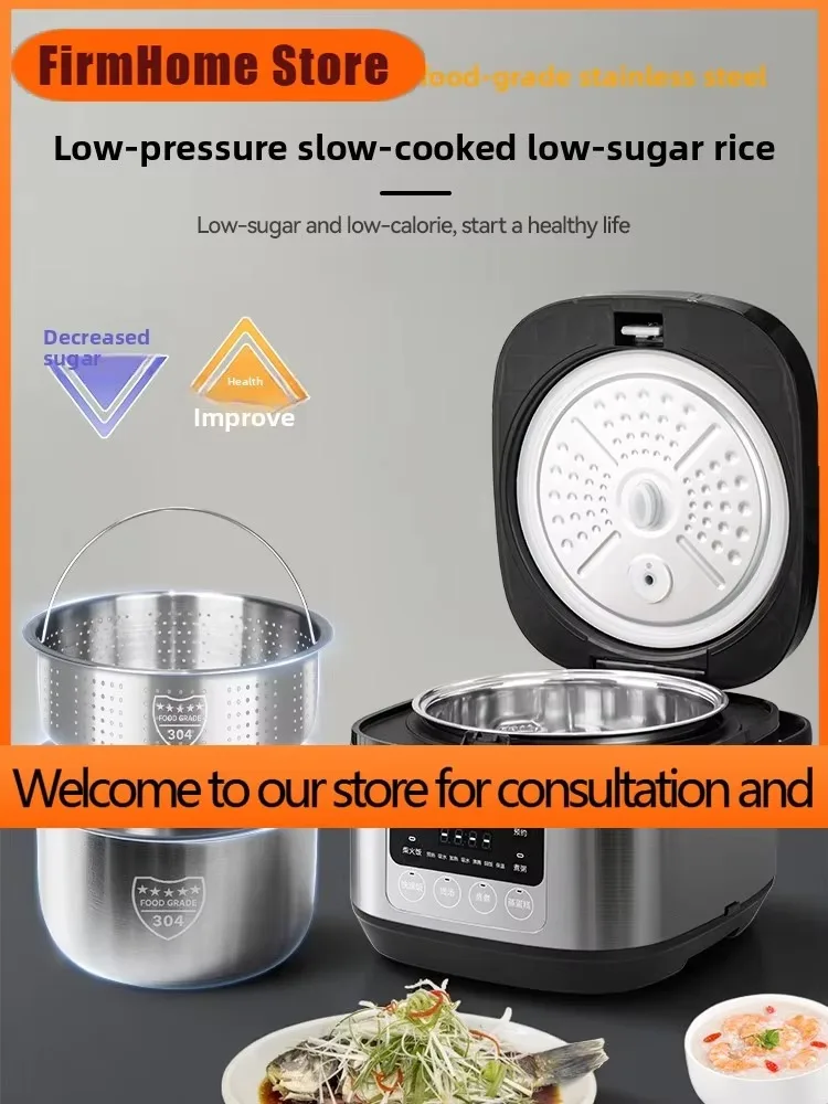 FirmHome StoreLow Sugar Rice Cooker Rice Soup Separation Steaming 2-3L Uncoated Stainless Steel Rice Cooker Timer Reservation