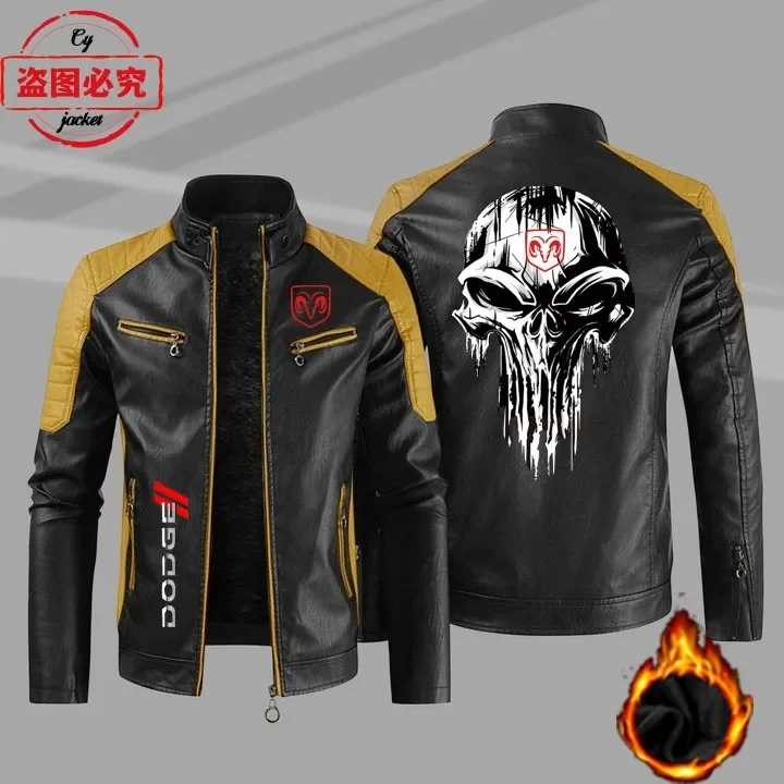 Dodge car logo retro washed pu leather jacket windproof autumn and winter men's racing clothes spring and autumn leather jacket