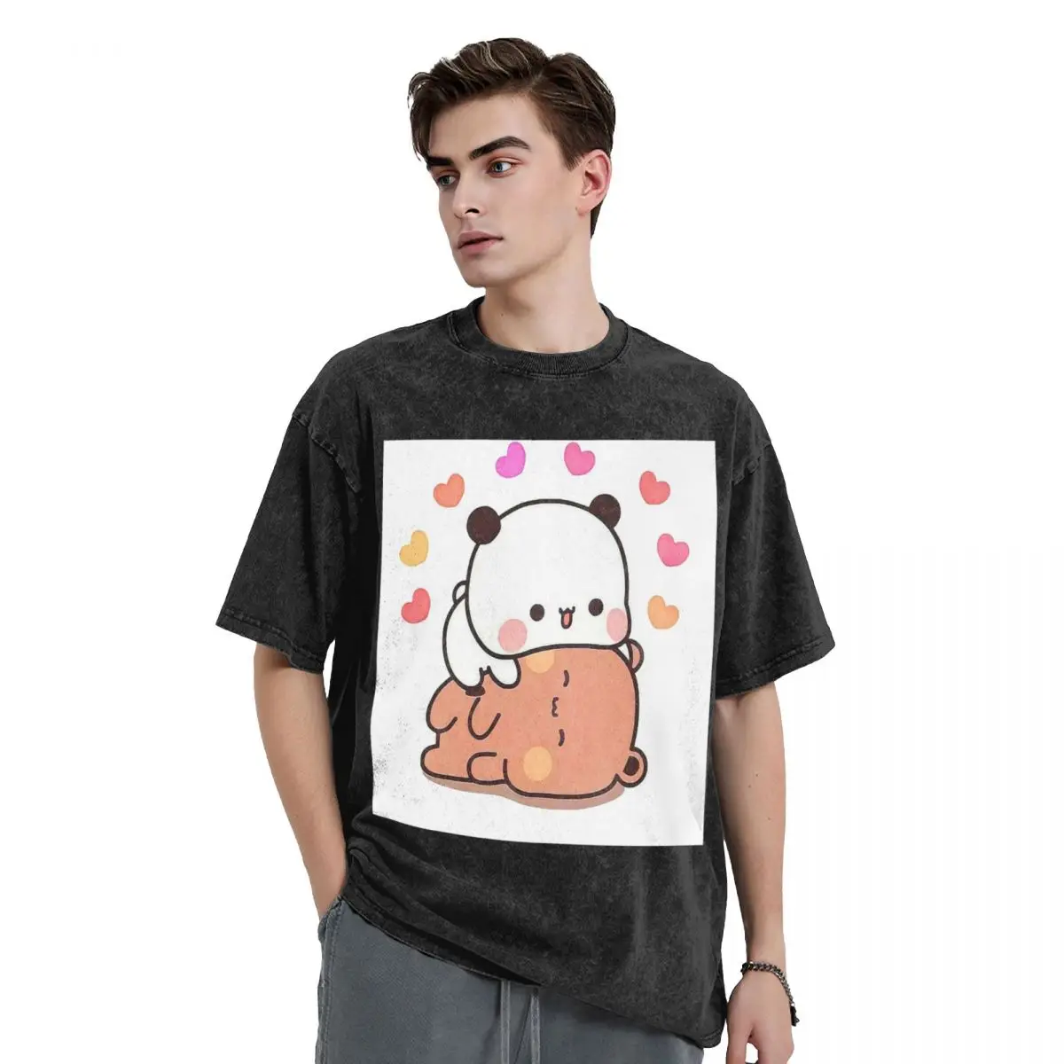Peach And Goma Bubu Dudu Balloon Washed T Shirts Casual Short Sleeve Hip Hop T-Shirt Streetwear Tops Tees for Men Women
