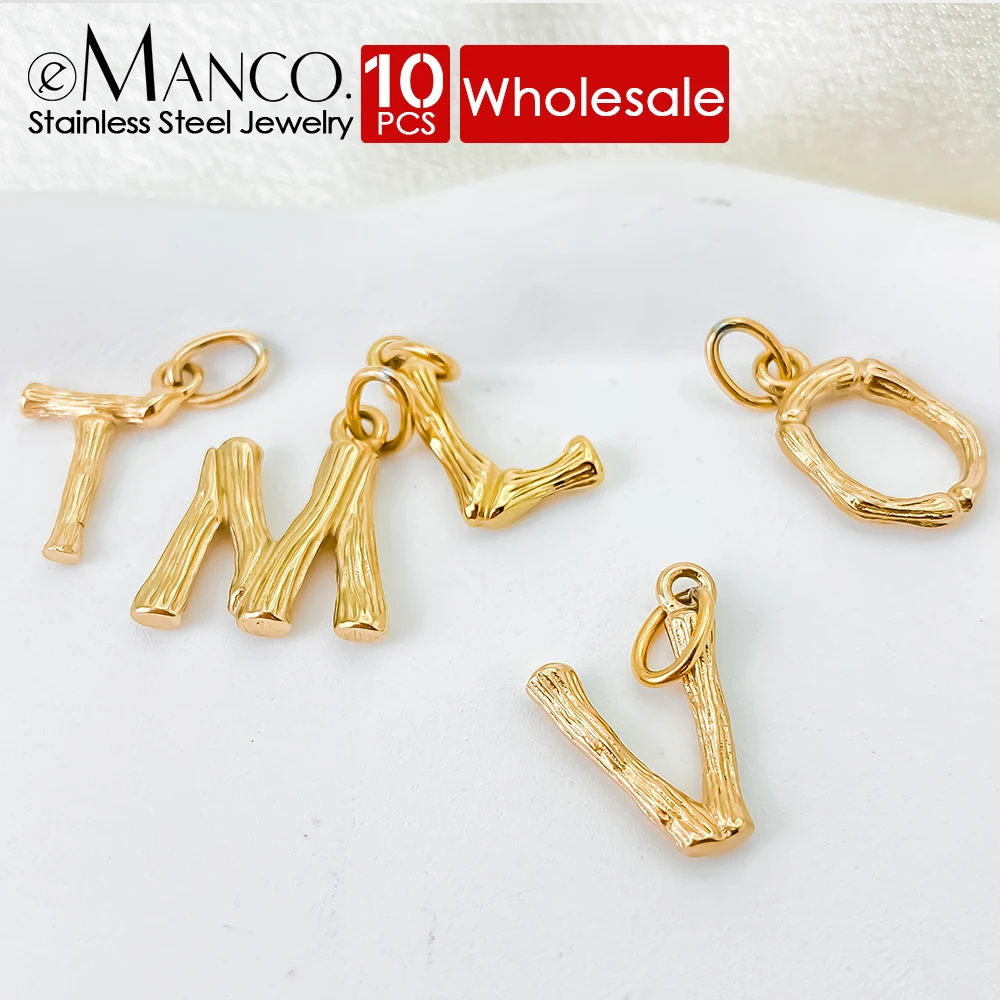 eManco 10PCS Artistic Alphabet Pendant for Making Necklace Bracelet Women's Jewelry Wholesale  Initial Charms Stainless Steel