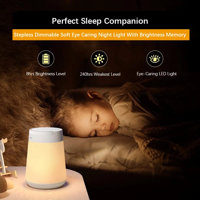 LED Night light, Portable Table Lamp with Touch Control, USB Muti-Colour Modes Lights, for Bedroom Study Baby Room Kids Home Dec