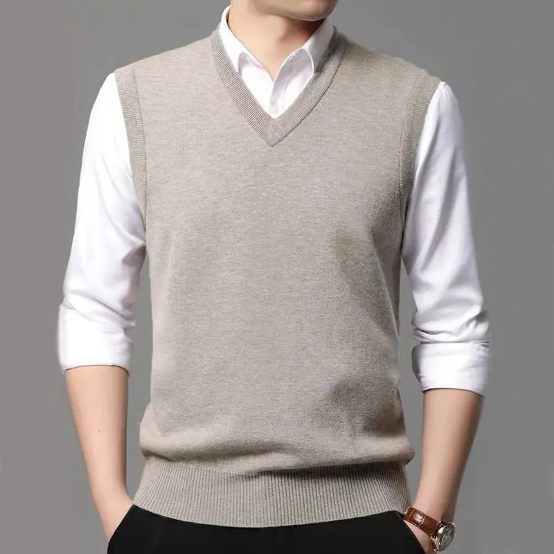 Smart Casual Autumn Men Sweaters Vest V-Neck Solid Simplicity Trend All-match Loose Thicken Sleeveless Pullovers Knitd Coat Tops