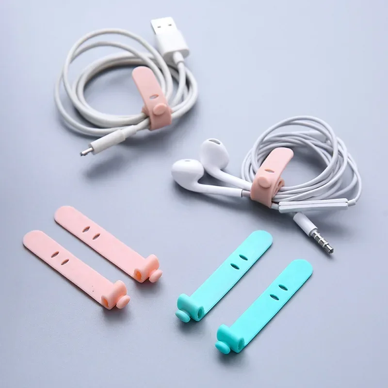 16/4pc Silicone Cable Organizer Buckle Stationary Straps Data Line Headset USB Data Wrap Cord Winder Protector Storage Holder