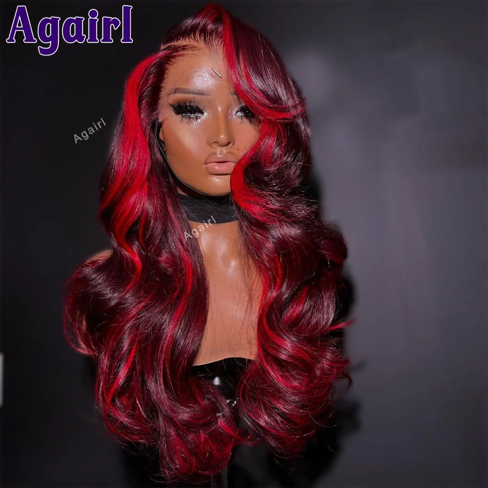 

Highlight Red Burgundy 13X6 13x4 Body Wave Lace Front Wig 30 32 Inch Lace Frontal Human Hair Wigs For Women 6X4 Lace Closure Wig