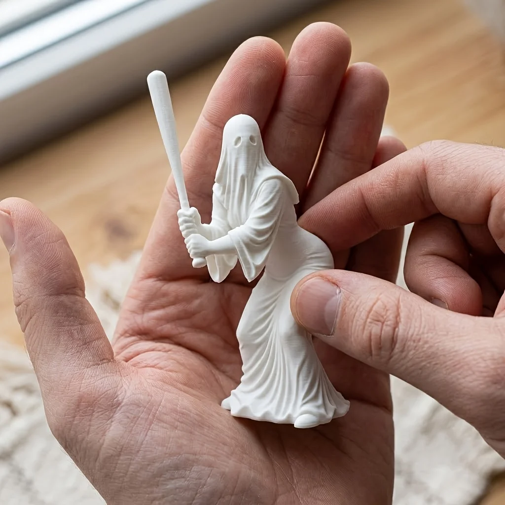 Baseball Robe Female Ghost Figurine 3DPrinted Spooky Hooded Sports Ghost Desktop Ornament DIY Model Home Desktop Bookshelf Decor