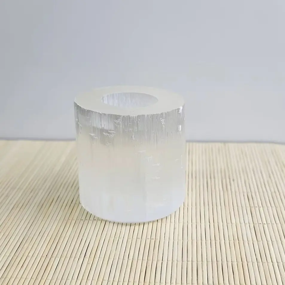 1PC Natural Moroccan Transparent Gypsum Candlestick Ornament Altar Transparent Crystal Home Decoration Gift