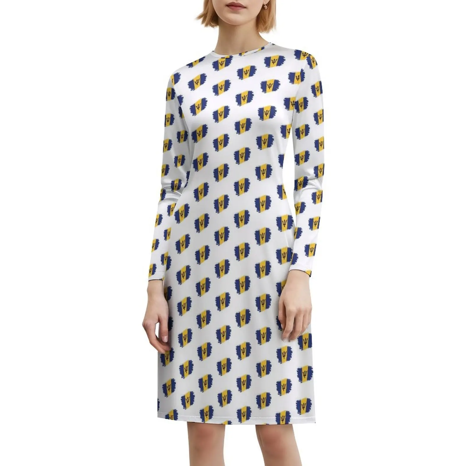 بربادوس العلم بربادوس قوي بربادوس فخر بربادوس فستان بفتحة عنق على شكل قلب أنيق الصيف فستان الحفلات للنساء بربادوس #6