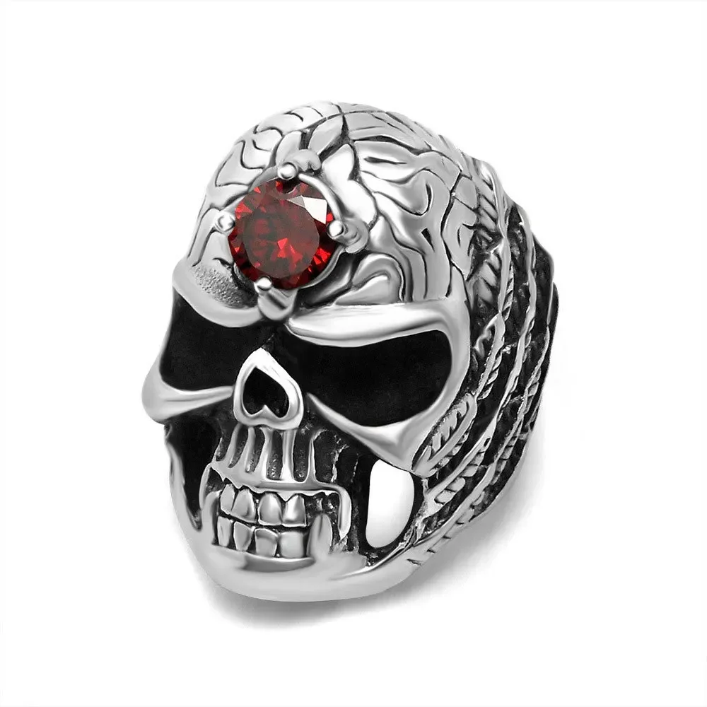 

Gothic Skeleton Mysterious Stainless Steel Men's Dominant Red Gem Man Rings Size 7-12