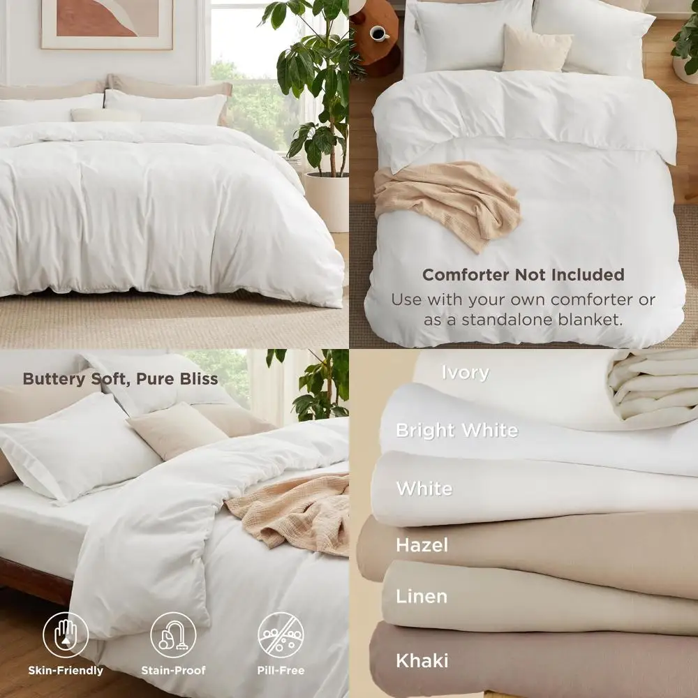 

Queen Size Warm Deep Pocket Duvet Cover Set with Zippered Closure, Luxury Soft, 1 Duvet Cover, 1 Fitted Sheet, 2 Pillowcases, Wh