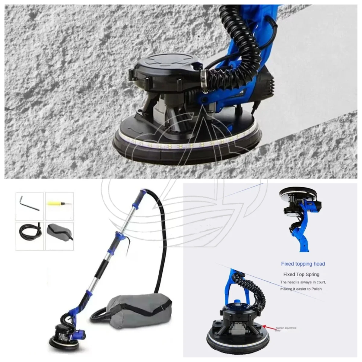 Electric Wall Polisher 220V 1380W Dual LED Light Adjustable Speed for Drywall Putty Construction Work