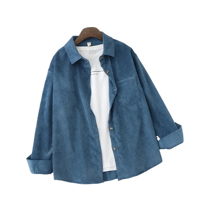 Mabrasion wear corduroy shirt female Spring and autumn design sense harbor wind lady solid color shirt loose