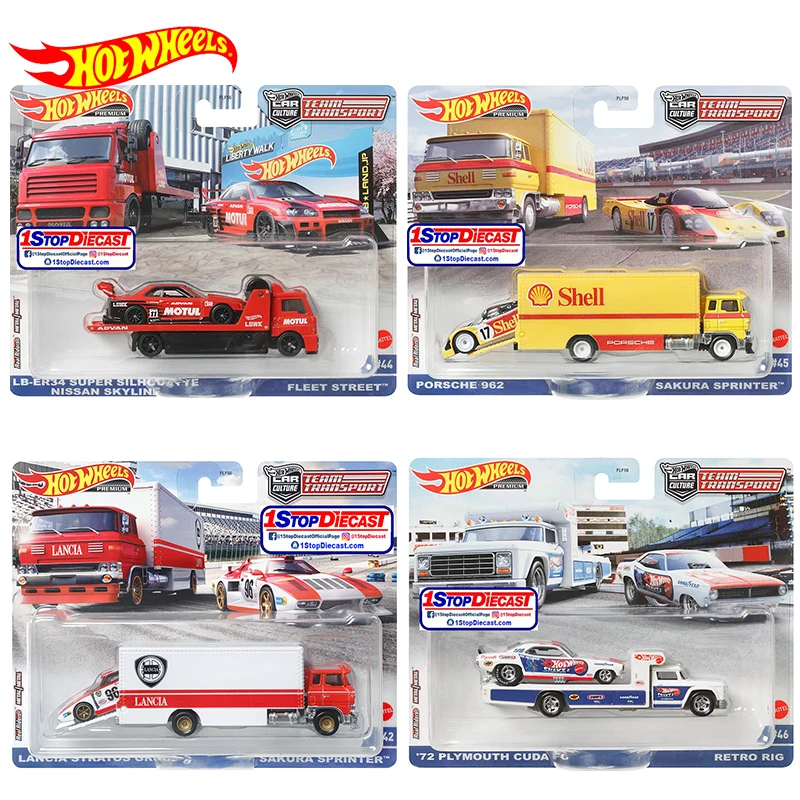 Original Hot Wheels Transport Team Series Premium Car Culture Models Skyline Shell Fleet Gulf Oil Toys for Children Diecast 1/64