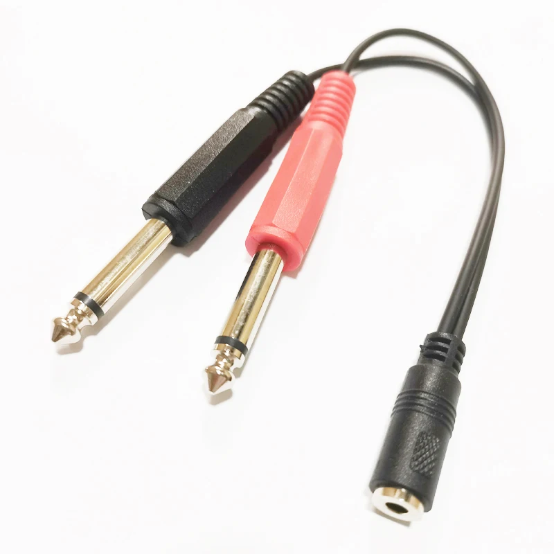 NCHTEK 3.5MM Female Plug to Two 6.35MM TRS Mono Male Jack Audio Socket Adapter Cable About 20CM / 1PCS