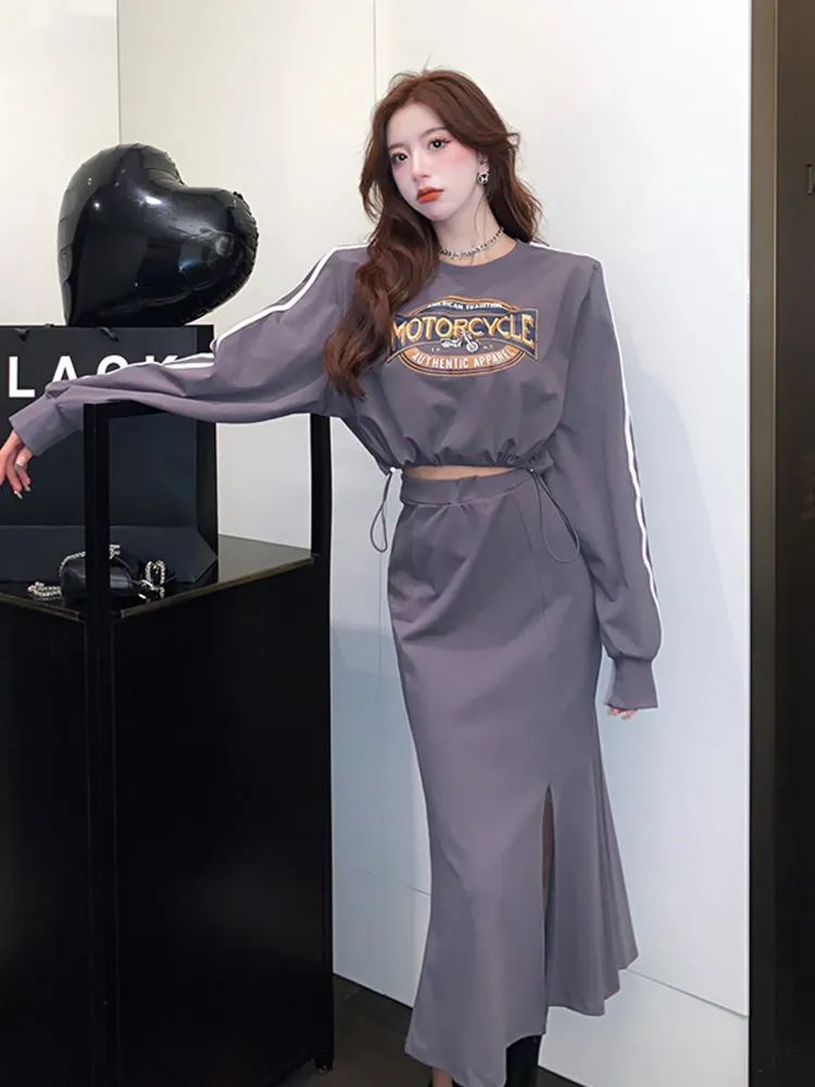 

Bla New Year Printed ort Sweater And Skirt Set Women's Faionable Korean Sle Winter Wear Polyester Long Pants