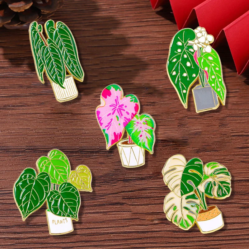 Green Flower Plant Enamel Pins Metal Brooches Decor For Backpacks Badge Jewelry Jeans Label Accessories DIY Gift