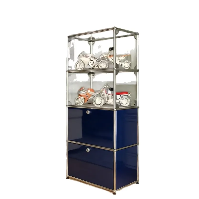 Bauhaus display cabinet, model storage cabinet, stainless steel transparent dust-proof glass door display chest